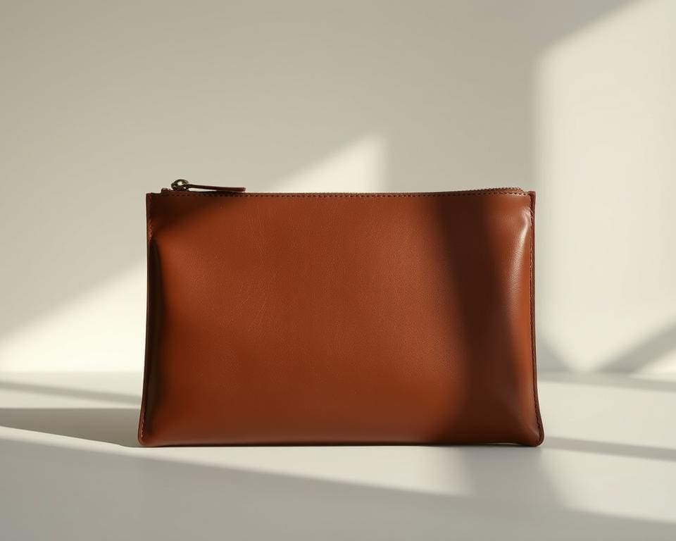 Is een leren clutch nog van deze tijd?